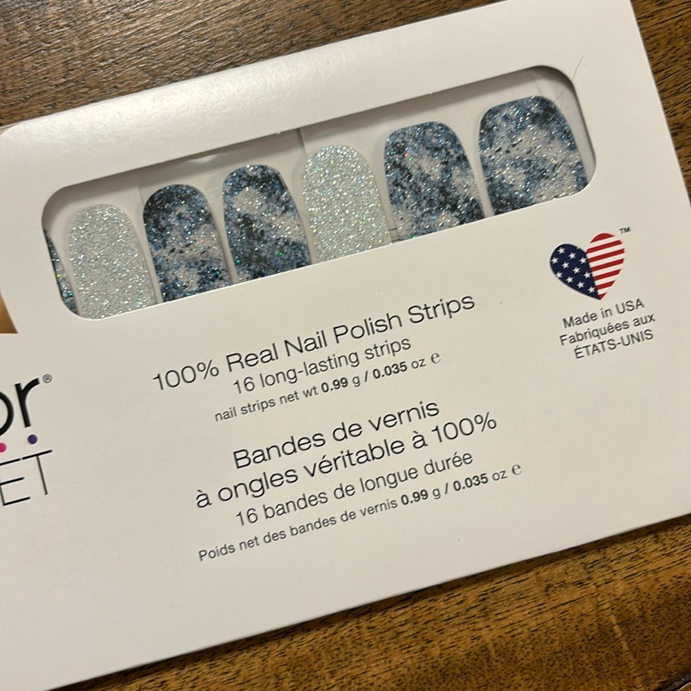 Color street nails blue white sparkly glitter